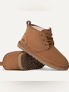 UGG Chestnut Suede Shearling-Lined Lace-Up Boot- Neumel